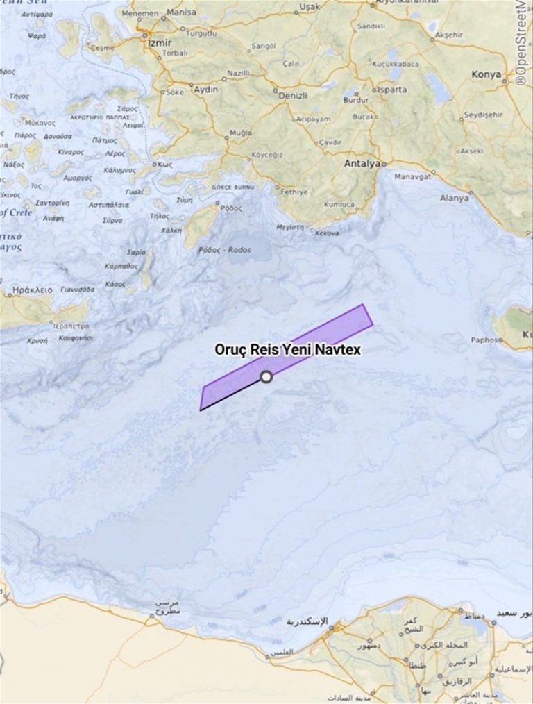 Eλληνική υφαλοκρηπίδα περιλαμβάνει η νέα τουρκική NAVTEX για το Oruc Reis